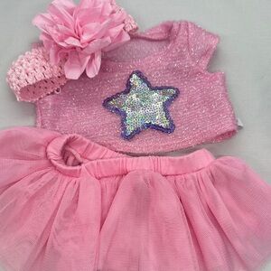Build-A-Bear Pink Sparkle Star Outfit with Tulle Skirt and Flower Headband